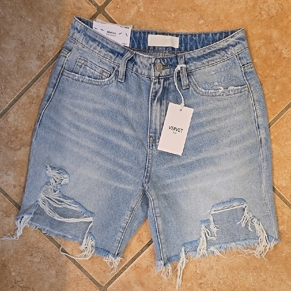 Women's Vervet Distressed Denim Bermuda Boyfriend Shorts - Blue